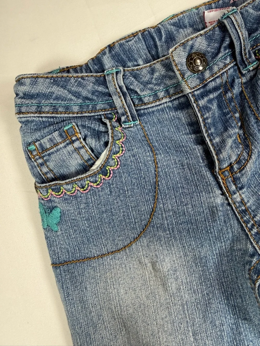 SONOMA Girls Embroidered Bootcut Jeans Size 5 Light Wash Stretch Denim Butterfly